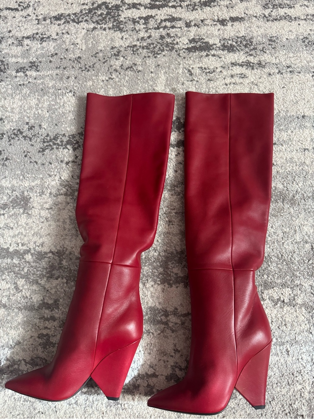 Yves Saint Laurent Red Pointed-Toe Wedge Knee-High Boots